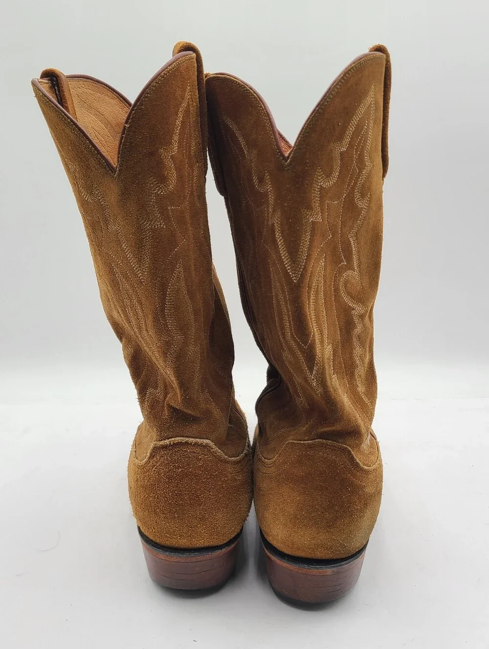 B38 Vtg Lucchese 1883 Tan Roughout Suede Men's 10.5 2E Cowboy Western Boots